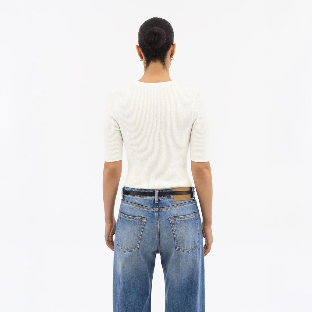 Orvi 2 Slim Knitted Crewneck T-Shirt  - Alabaster White