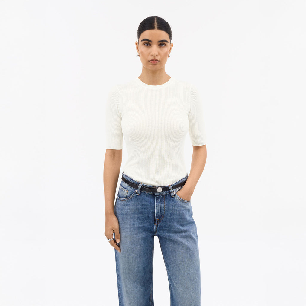 Orvi 2 Slim Knitted Crewneck T-Shirt  - Alabaster White