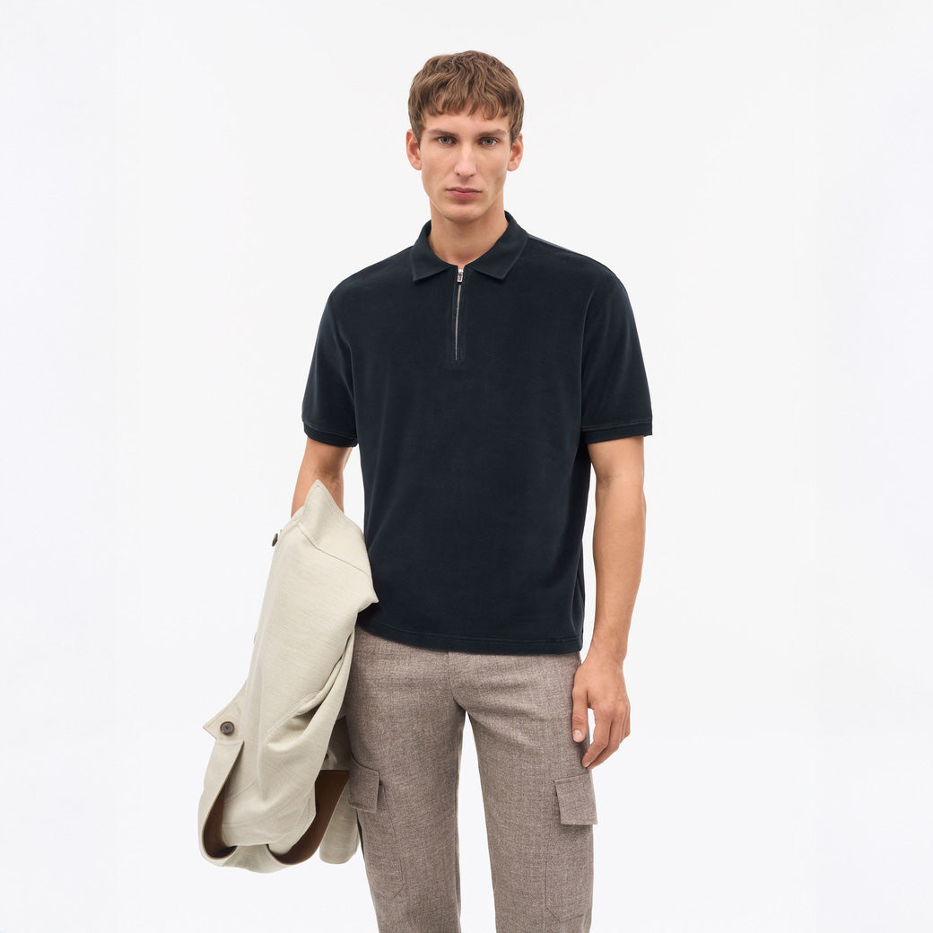 Francis Velour Polo-Shirt - Light Ink Blue
