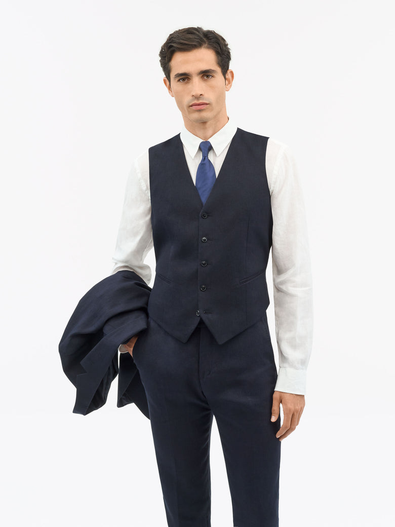 Winston Slim-Fit Linen Waistcoat - Midnight Blue