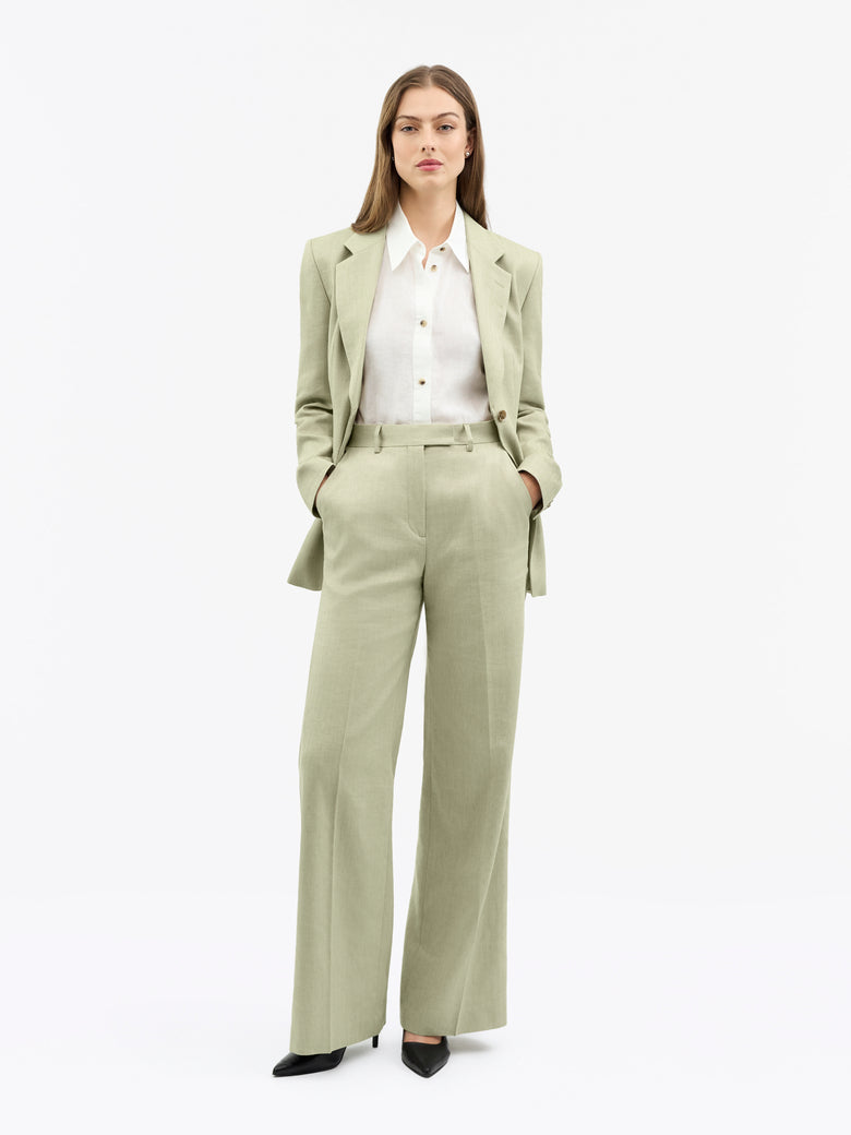 Irit Mid-Waist Linen Trousers - Sage Wisdom