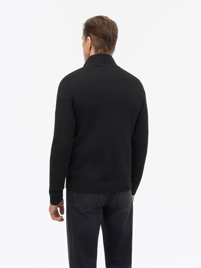 Cassian Merino Zip Cardigan -  Black