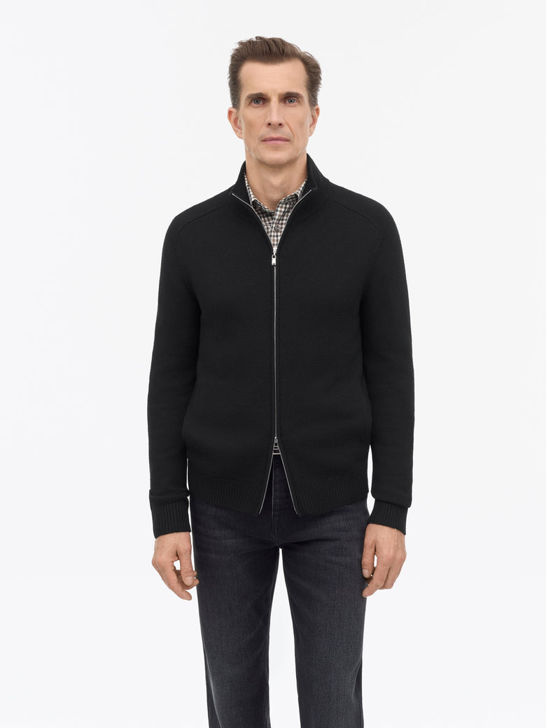 Cassian Merino Zip Cardigan -  Black