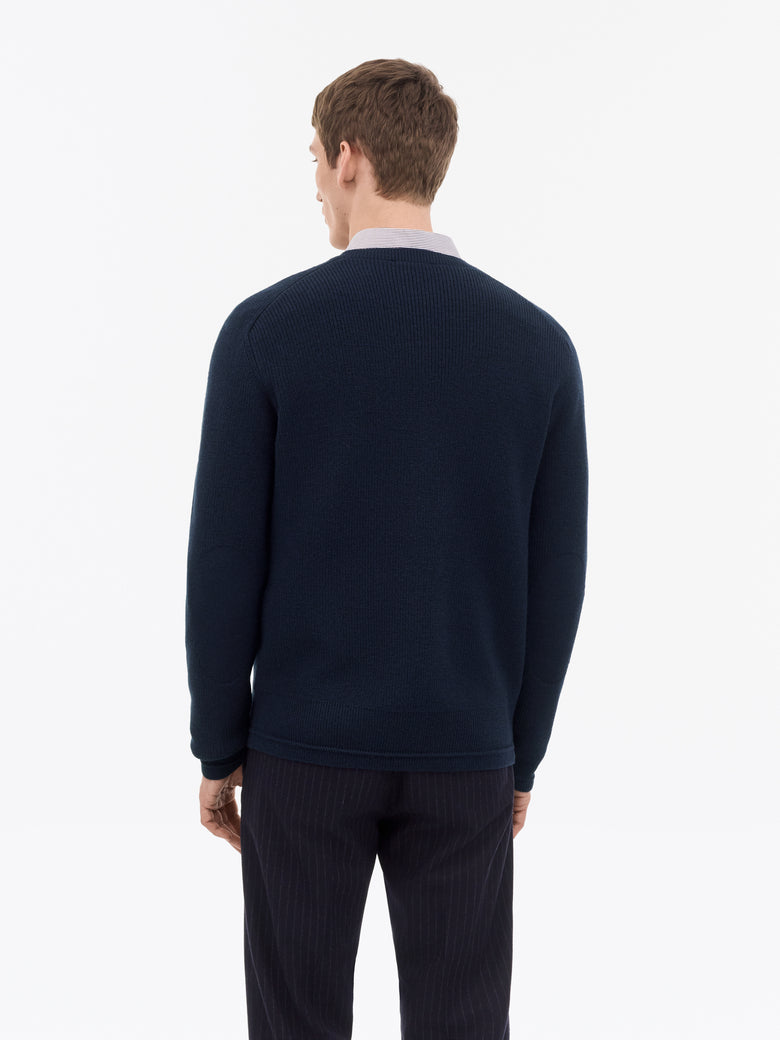 Logan V-neck Rib Pullover - Dark Blue