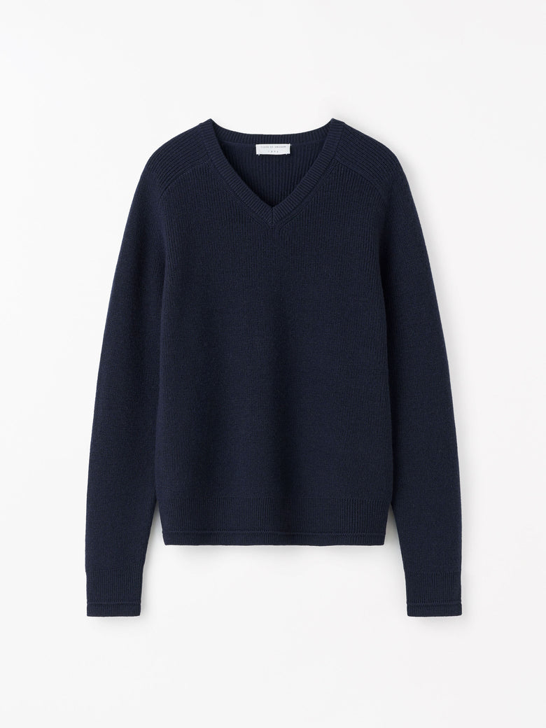Logan V-neck Rib Pullover - Dark Blue