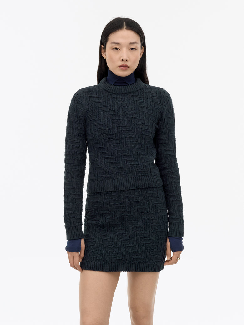 Marie Knitted Textured Pullover - Dark Blue