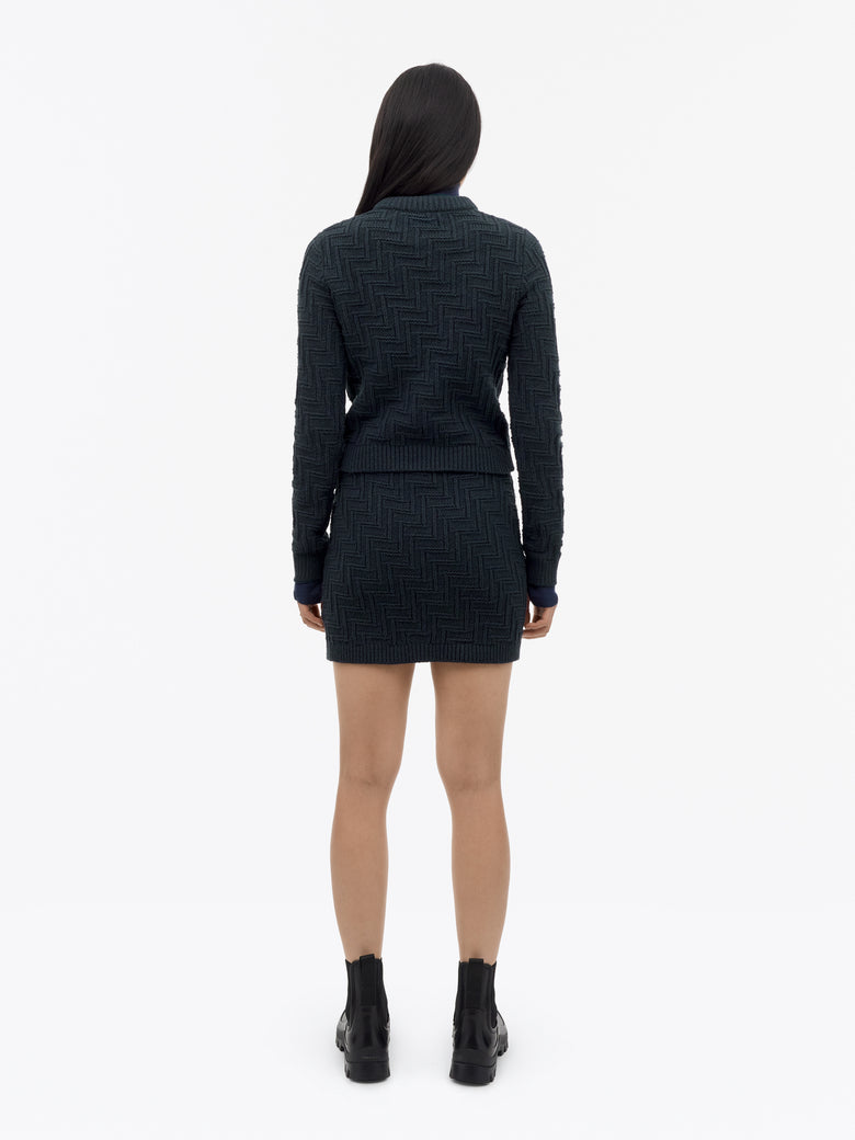 Cherry Knitted Textured Skirt - Dark Blue