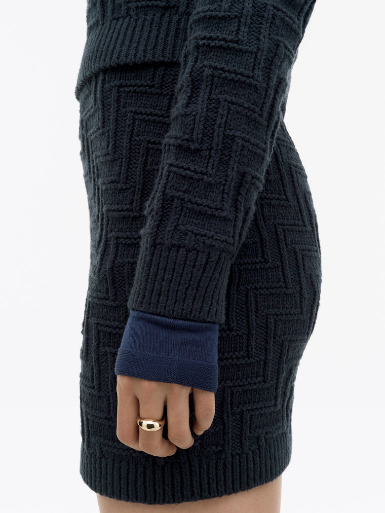 Cherry Knitted Textured Skirt - Dark Blue