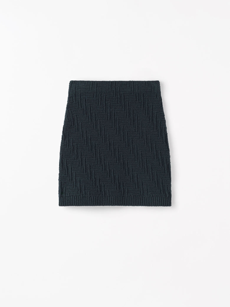 Cherry Knitted Textured Skirt - Dark Blue