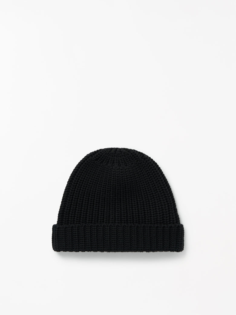 Alton Ribbed Wool Beanie -  Black