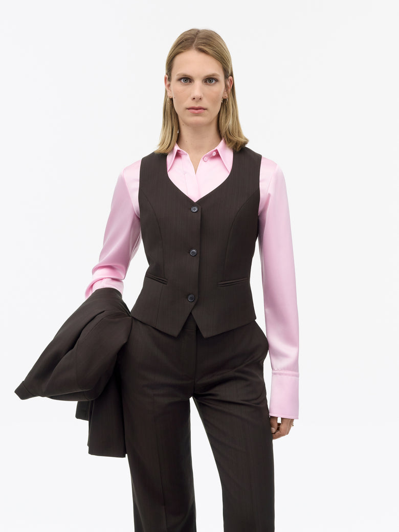Hedda Wool Stripe Waistcoat - Dark Purple