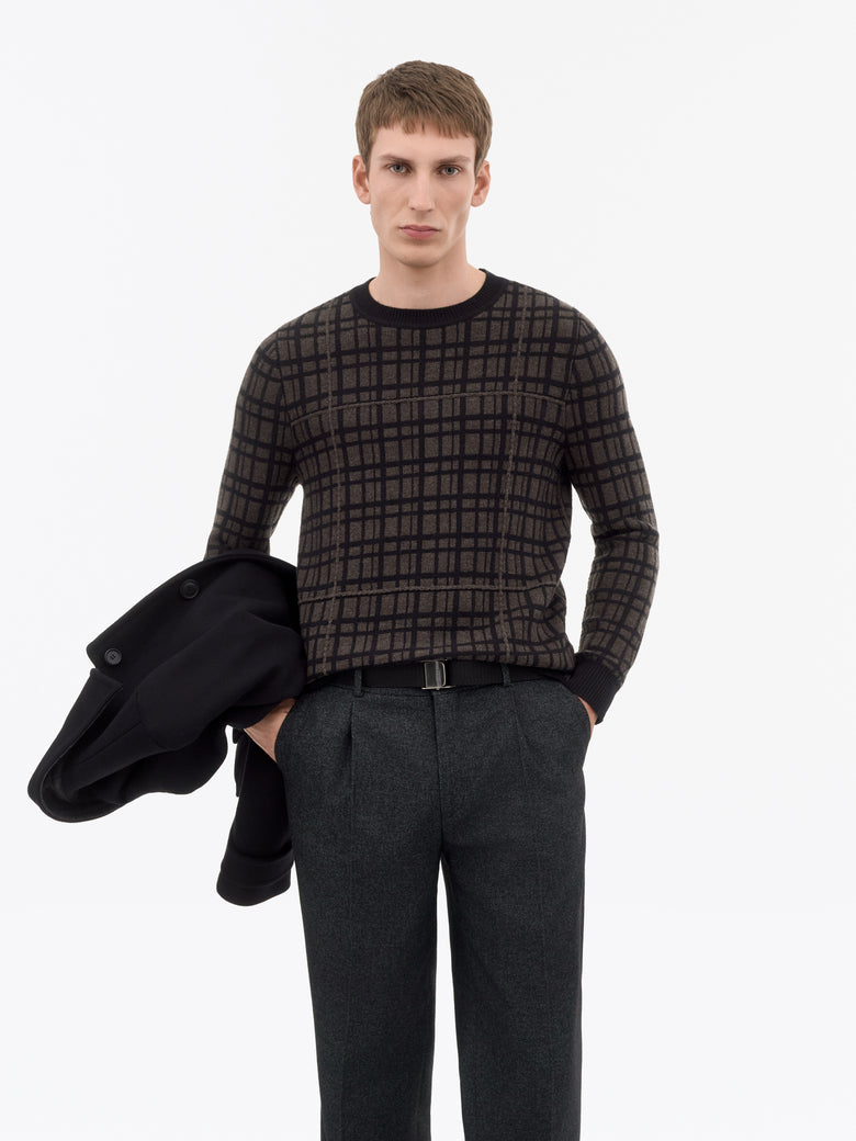 Nyle Check Pattern Sweater - Dark Brown
