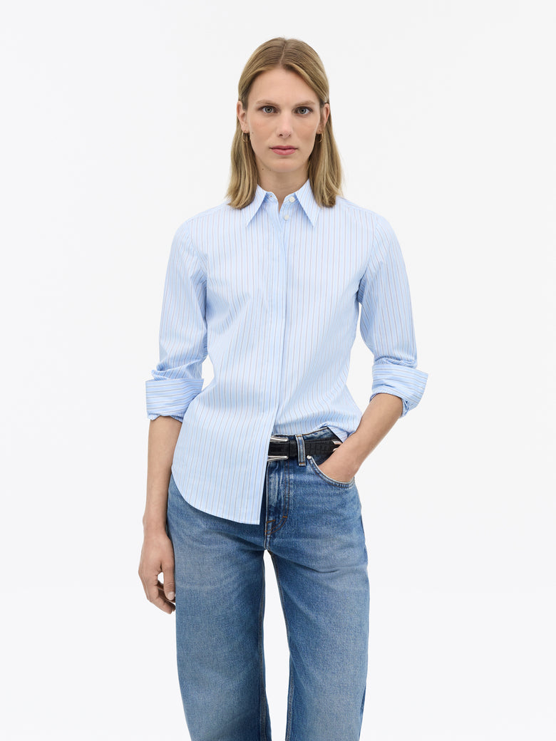 Laino Cotton Stripe Shirt- Light Blue