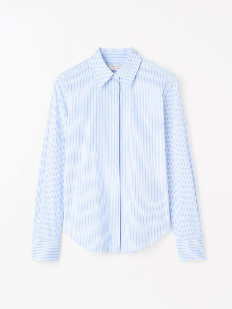 Laino Cotton Stripe Shirt- Light Blue