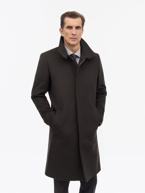Aleric Funnelneck Wool Coat - Dark Brown