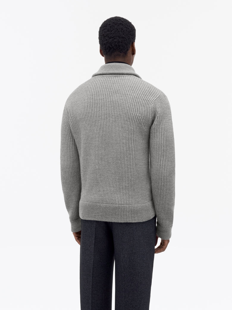 Niall Zip-Up Wool Cardigan - Grey
