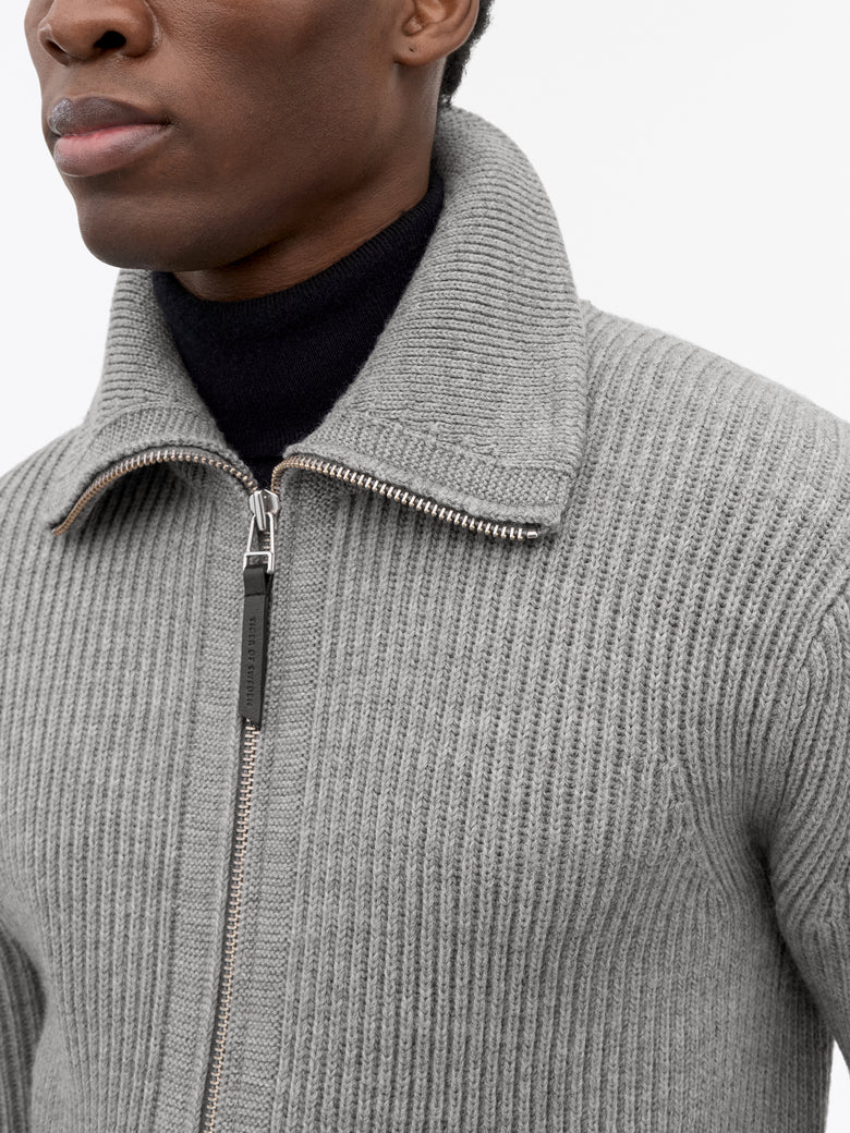 Niall Zip-Up Wool Cardigan - Grey