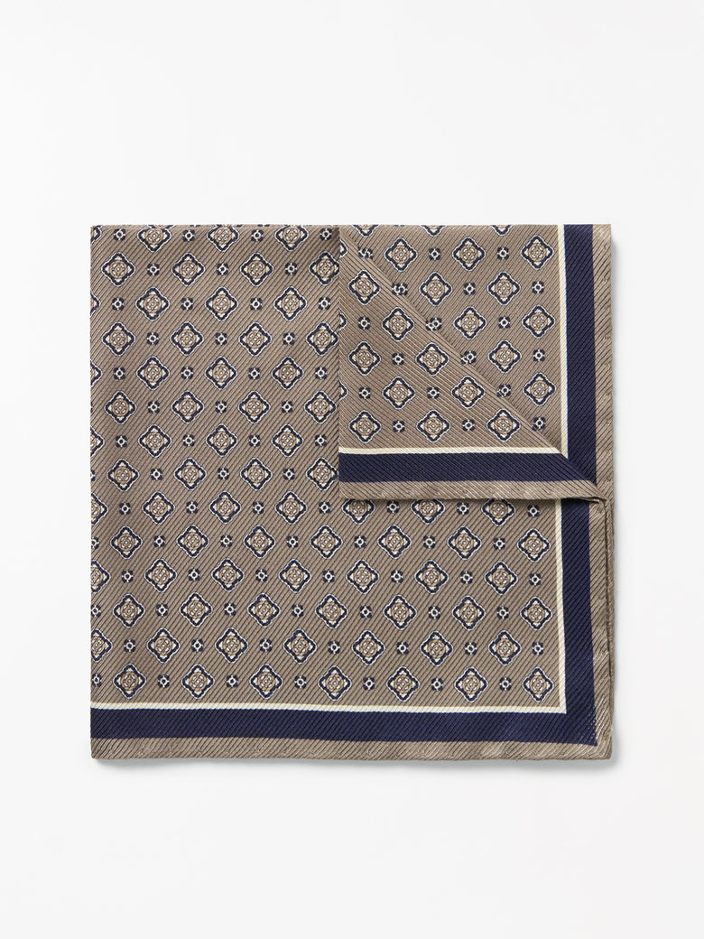 Quadra Printed Silk Handkerchief - Brown