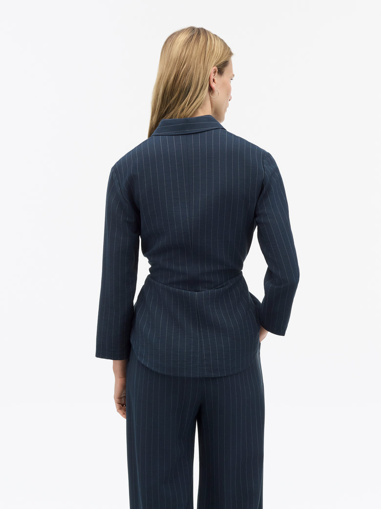 Felix Tailored Stripe Shirt- Dark Blue