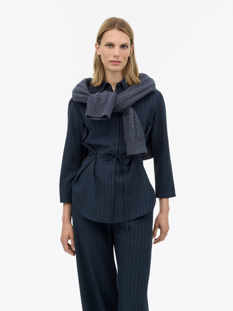 Felix Tailored Stripe Shirt- Dark Blue