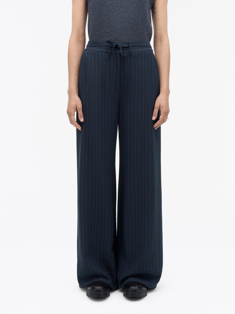 Ellis Tailored Stripe Trousers - Dark Blue