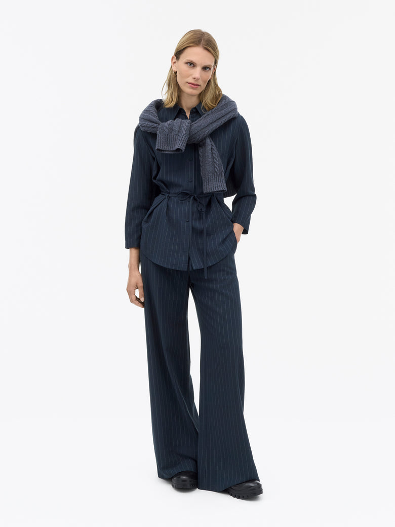 Ellis Tailored Stripe Trousers - Dark Blue