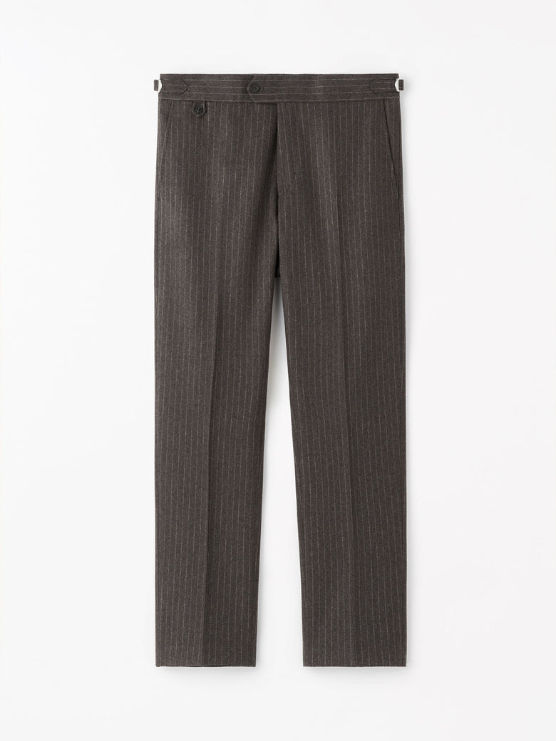 Tense A Pinstripe Wool Trousers - Dark Brown