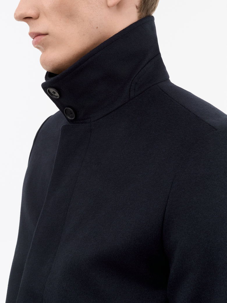 Aleric Funnel-Neck Wool Coat - Dark Blue