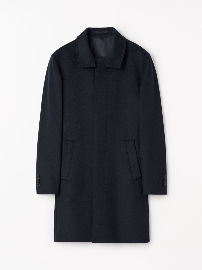 Aleric Funnel-Neck Wool Coat - Dark Blue