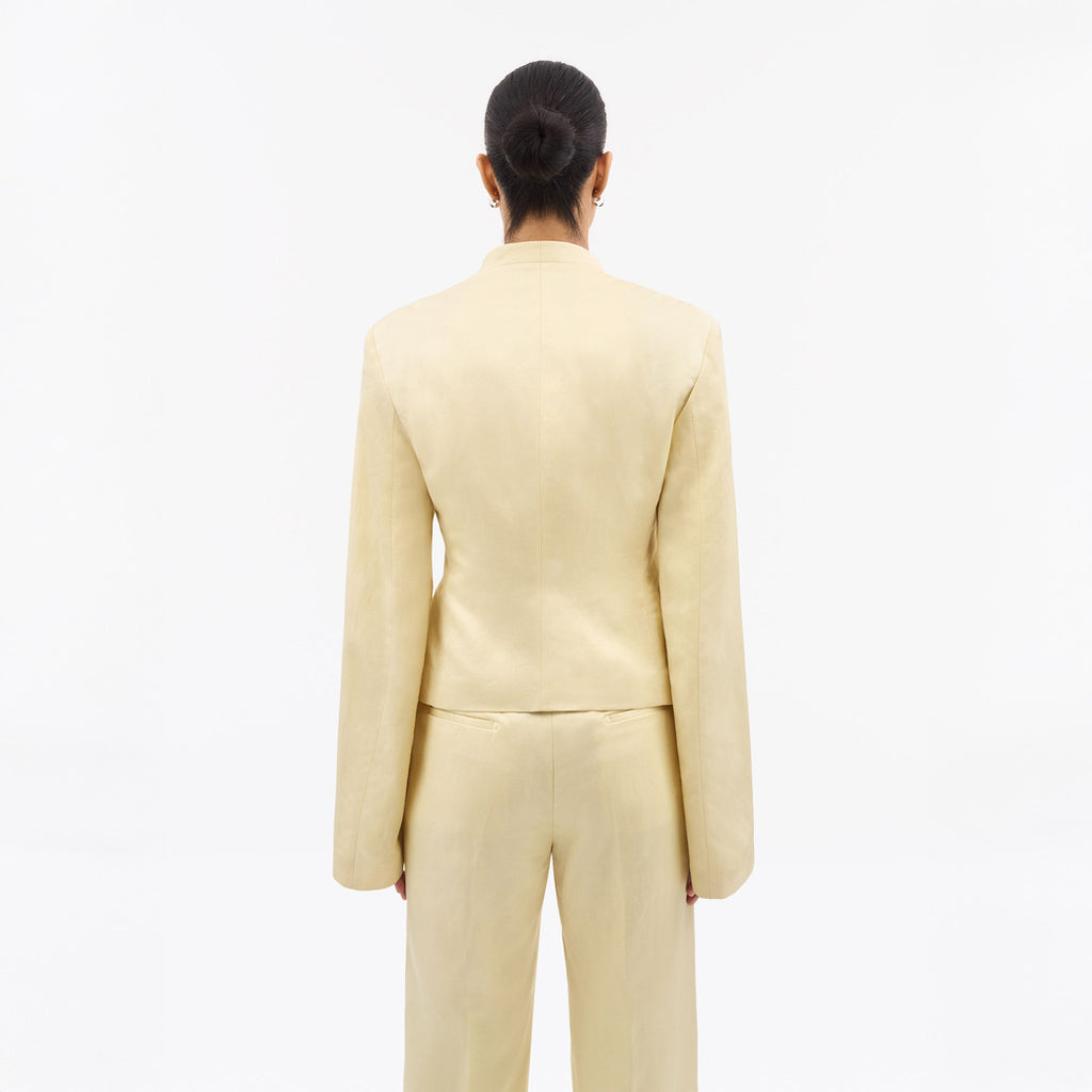 Audris Tuxedo Linen Jacket - Buttermilk Scotch Yellow
