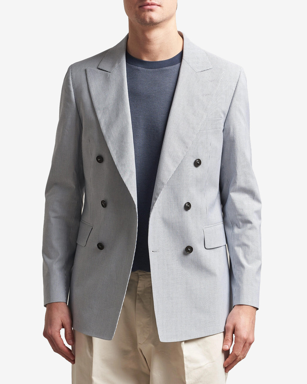 Ease Cotton Double Breasted Blazer - Thunder Blue