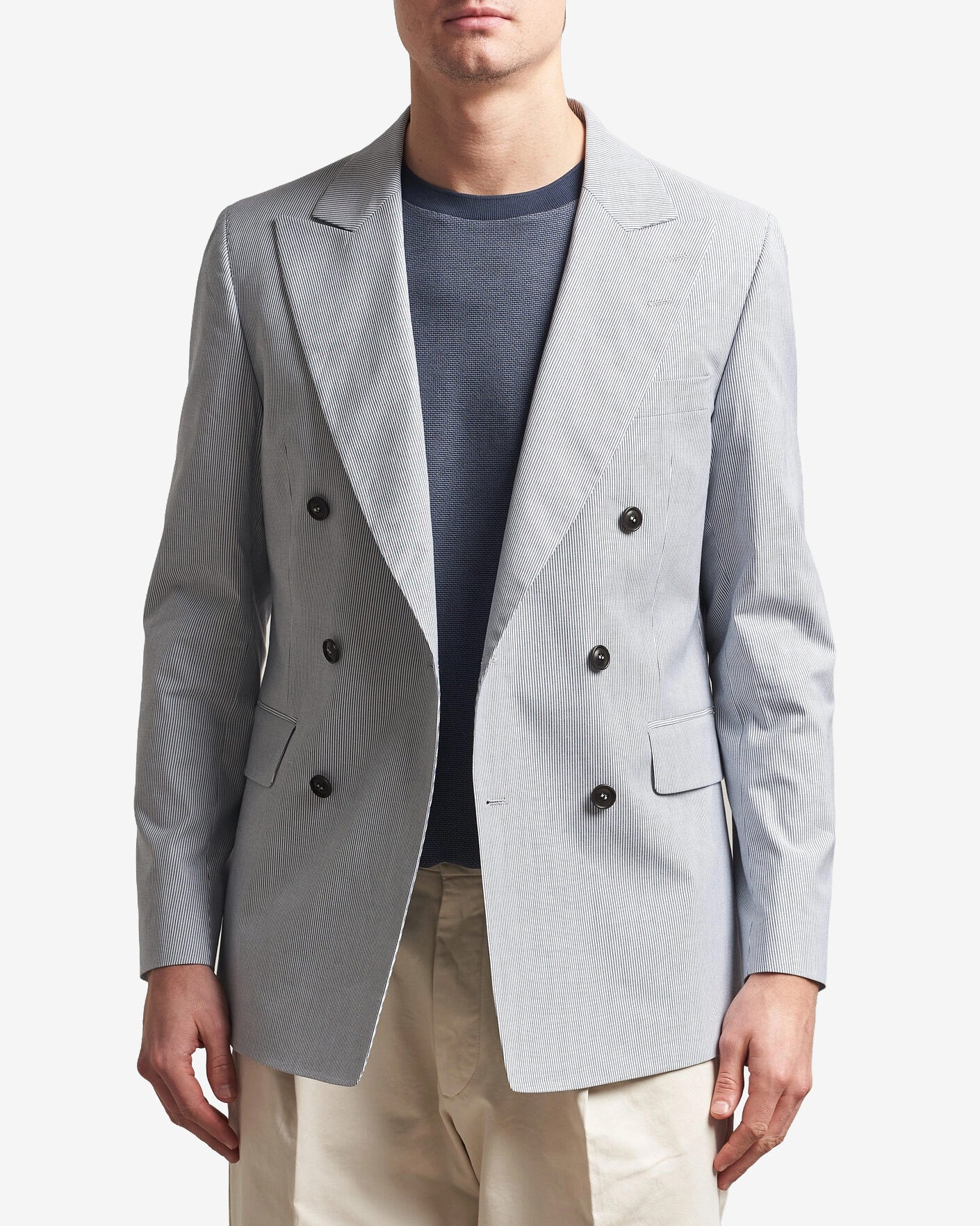 Blazer croisé en coton léger - Bleu orage