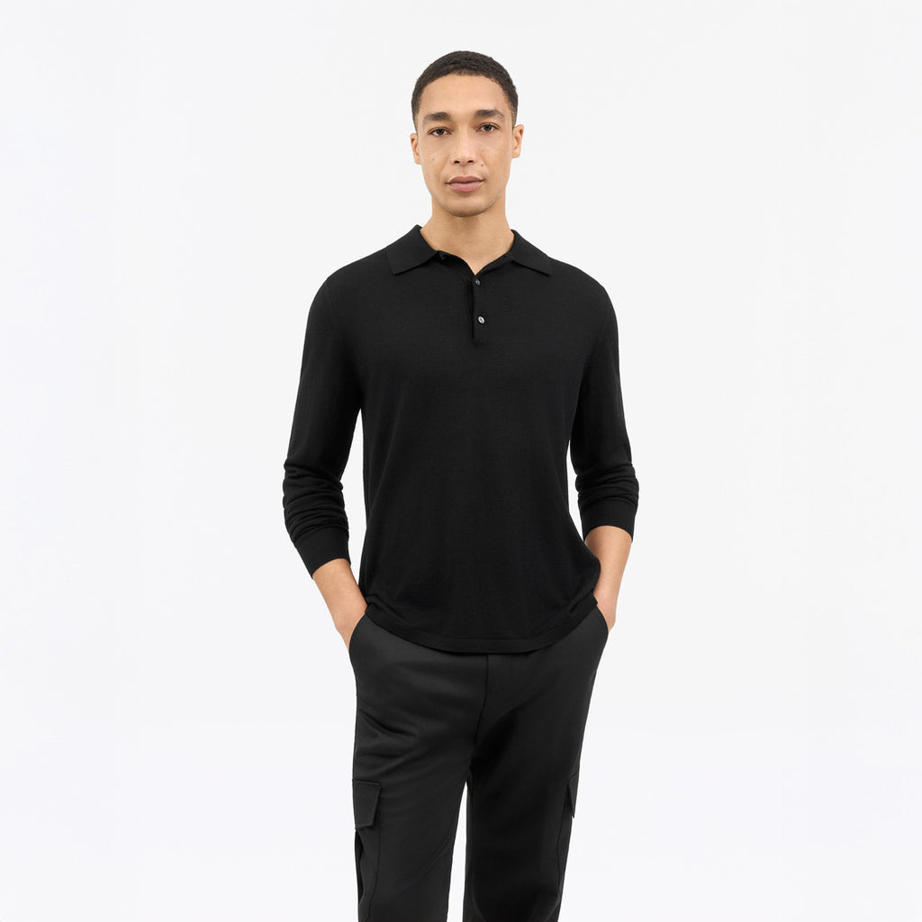 Erose Merino Wool Polo Shirt - Black