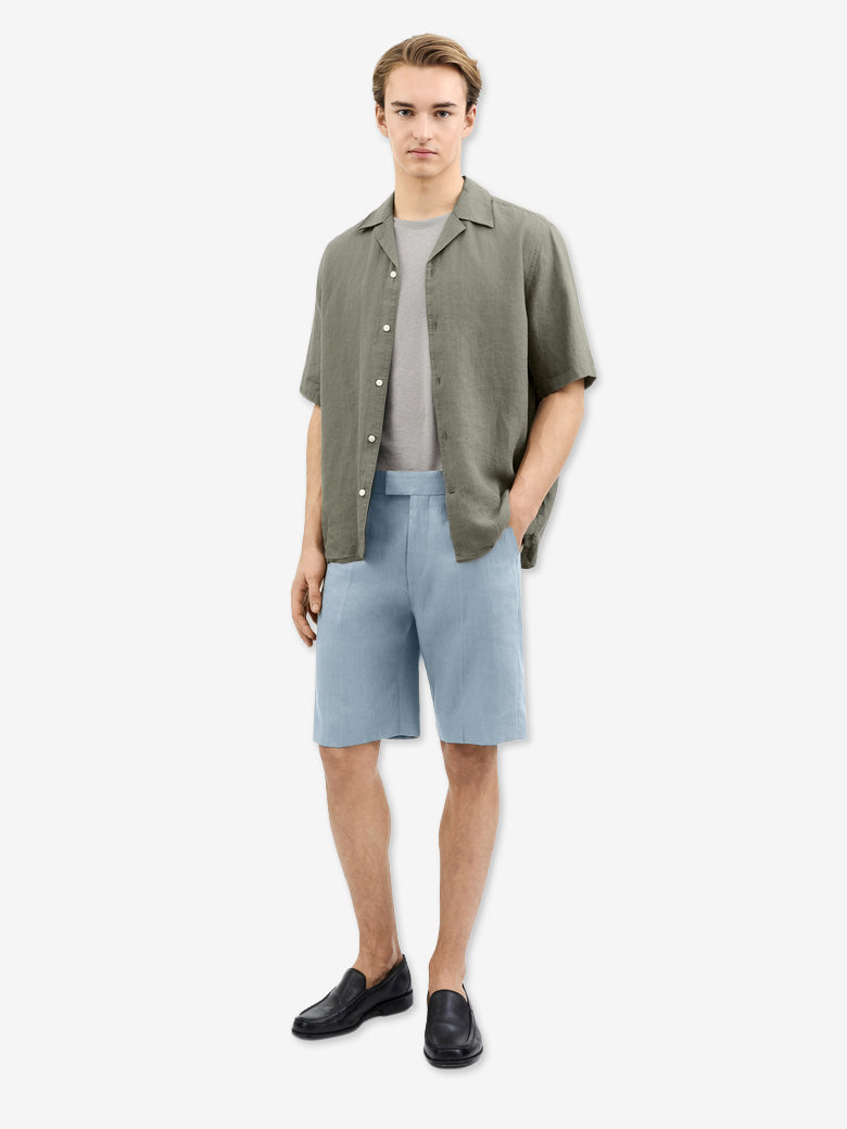 Troy Bermuda Linen Shorts - Heather Blue